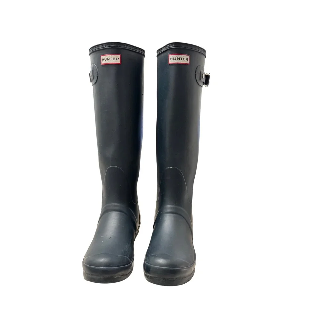 Hunter Original Tall Rain Boots Womens 8 Navy Blue Waterproof Matte